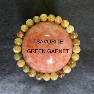Natural Green Garnet Stone Bracelet Tsavorite Gemstone Stretch Bracelet Handmade